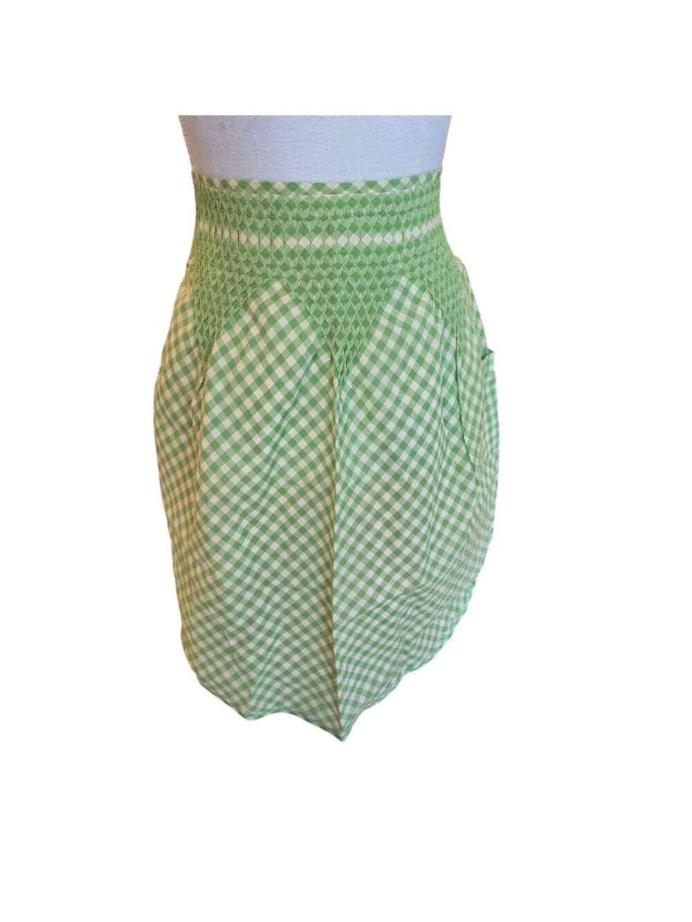 Vintage 1950s Green Gingham Chicken Scratch Embroidery Half Apron Cottagecore